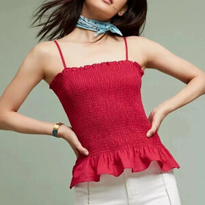 Anthropologie Maeve New Women’s Large‎ Linen Blend Smocked Peplum Cami